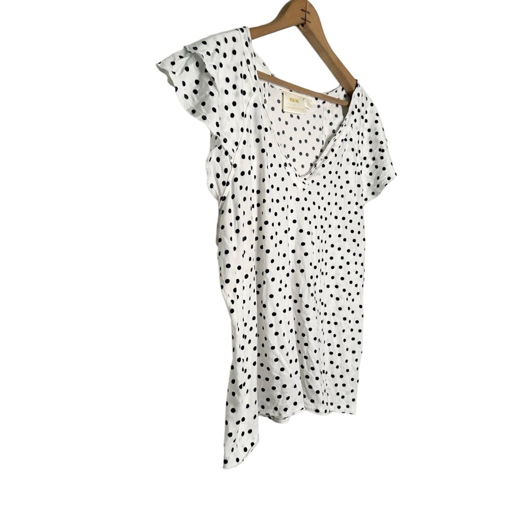 Anthropologie | Maeve Polka Dot Ruffle Cap Sleeve Top Size Large - Picture 3 of 9